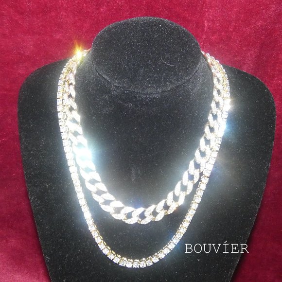 Bouvier Jewelry Other - 18K Gold Diamond Tennis + Cuban Link Chain Set